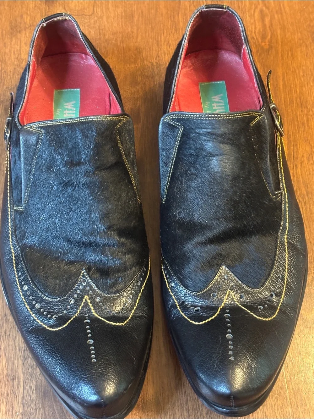 Men's Black Haircalf Wingtip Slip-On Dress Shoes